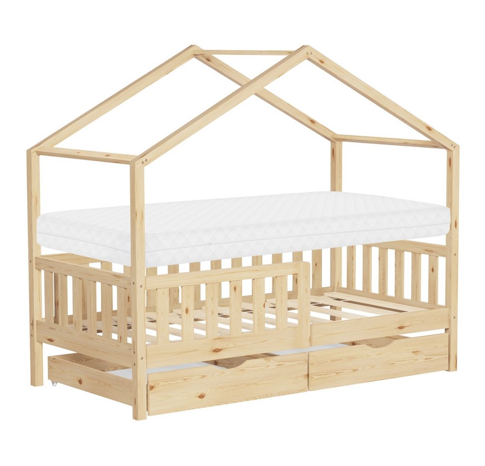 ML-DESIGN Spielbett Hausbett Kinderbett inkl. 2 Schubladen, Lattenrost und Rausfallschutz, Abenteuerbett 80x160cm mit Matratze Himmelbett Kiefer Jugendbett Natur ML-DESIGN Spielbett Hausbett Kinderbett inkl. 2 Schubladen, Lattenrost und Rausfallschutz, Abenteuerbett 80x160cm mit Matratze Himmelbett Kiefer Jugendbett Natur von ML-DESIGN