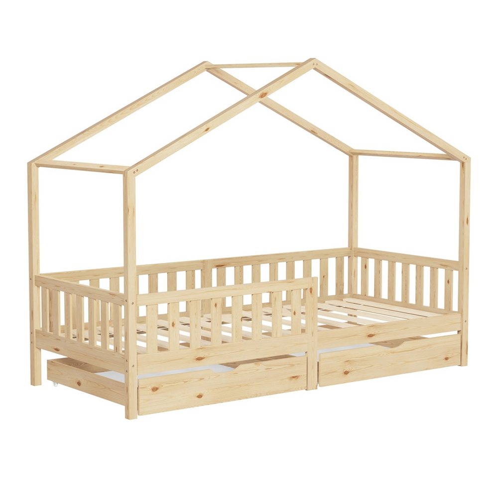 ML-DESIGN Spielbett Hausbett Kinderbett inkl. 2 Schubladen, Lattenrost und Rausfallschutz, Abenteuerbett 90x200cm Haus Bett Himmelbett Kiefer Jugendbett Natur ML-DESIGN Spielbett Hausbett Kinderbett inkl. 2 Schubladen, Lattenrost und Rausfallschutz, Abenteuerbett 90x200cm Haus Bett Himmelbett Kiefer Jugendbett Natur von ML-DESIGN