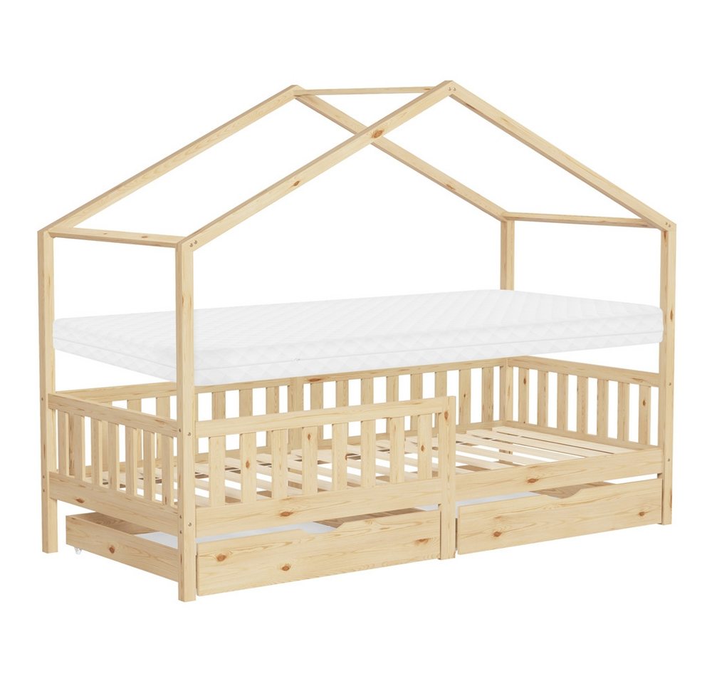 ML-DESIGN Spielbett Hausbett Kinderbett inkl. 2 Schubladen, Lattenrost und Rausfallschutz, Abenteuerbett 90x200cm mit Matratze Himmelbett Kiefer Jugendbett Natur ML-DESIGN Spielbett Hausbett Kinderbett inkl. 2 Schubladen, Lattenrost und Rausfallschutz, Abenteuerbett 90x200cm mit Matratze Himmelbett Kiefer Jugendbett Natur von ML-DESIGN