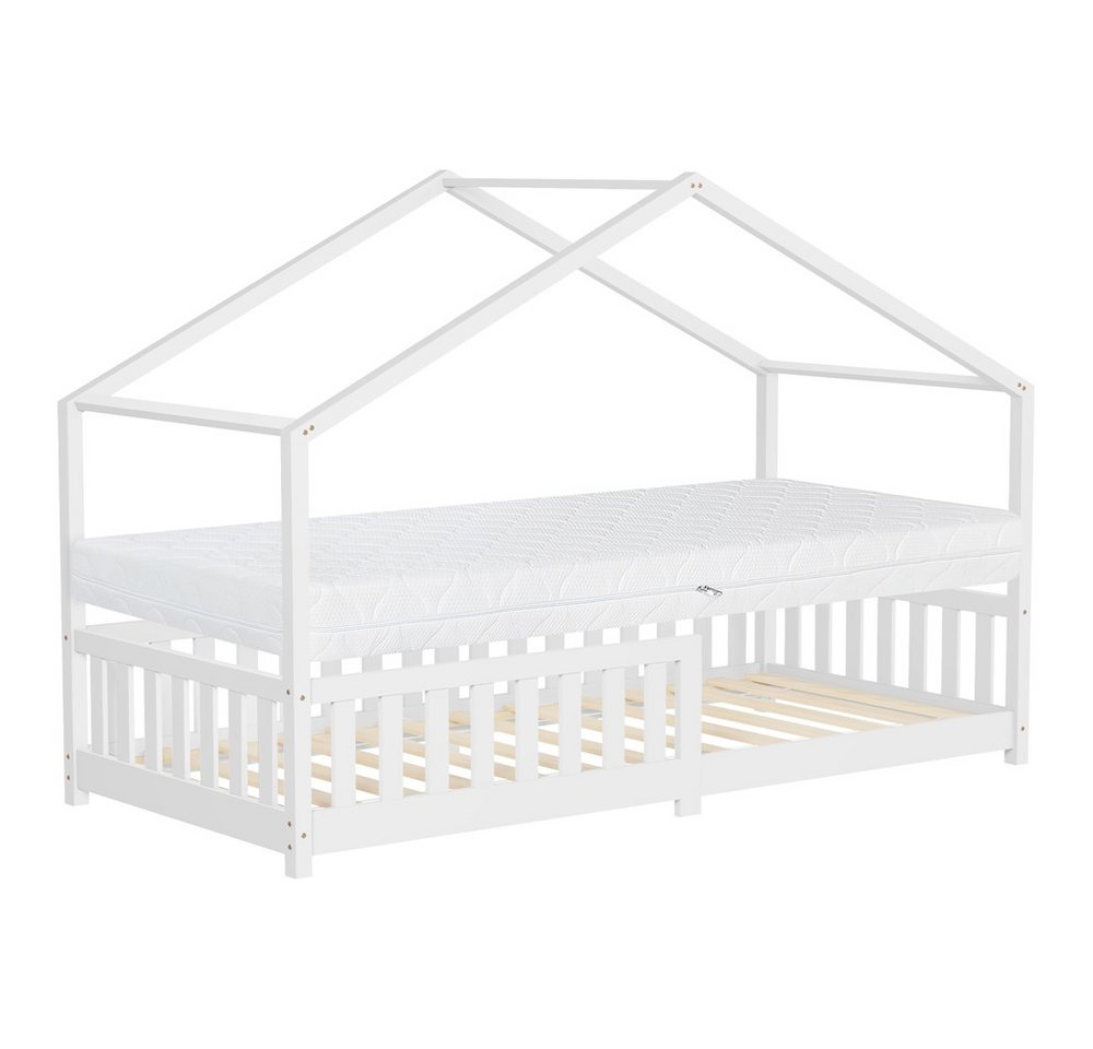 ML-DESIGN Spielbett Hausbett Kinderbett inkl. Lattenrost & Rausfallschutz Kinder Bodenbett, Abenteuerbett 90x200cm mit Matratze Himmelbett Kiefer Jugendbett Weiß ML-DESIGN Spielbett Hausbett Kinderbett inkl. Lattenrost & Rausfallschutz Kinder Bodenbett, Abenteuerbett 90x200cm mit Matratze Himmelbett Kiefer Jugendbett Weiß von ML-DESIGN