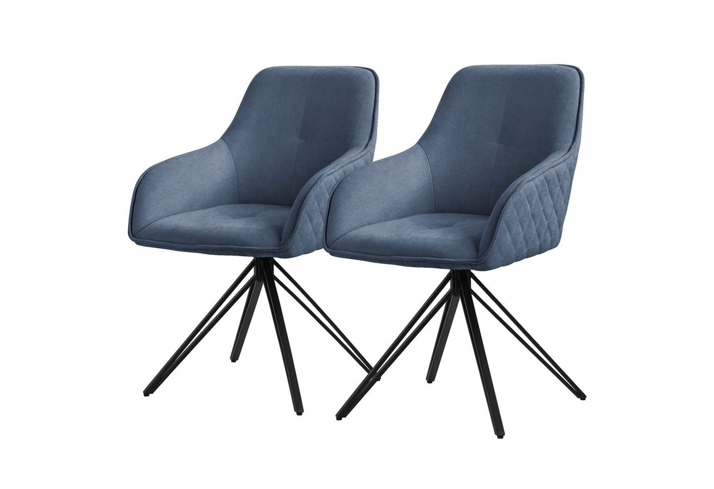 ML-DESIGN Stuhl Esszimmerstühle Polster mit Metallbeine Ergonomische Sessel (2 St), 2x Küchenstuhl aus Textil Blau 57x61x84,5cm 360° Drehstuhl von ML-DESIGN