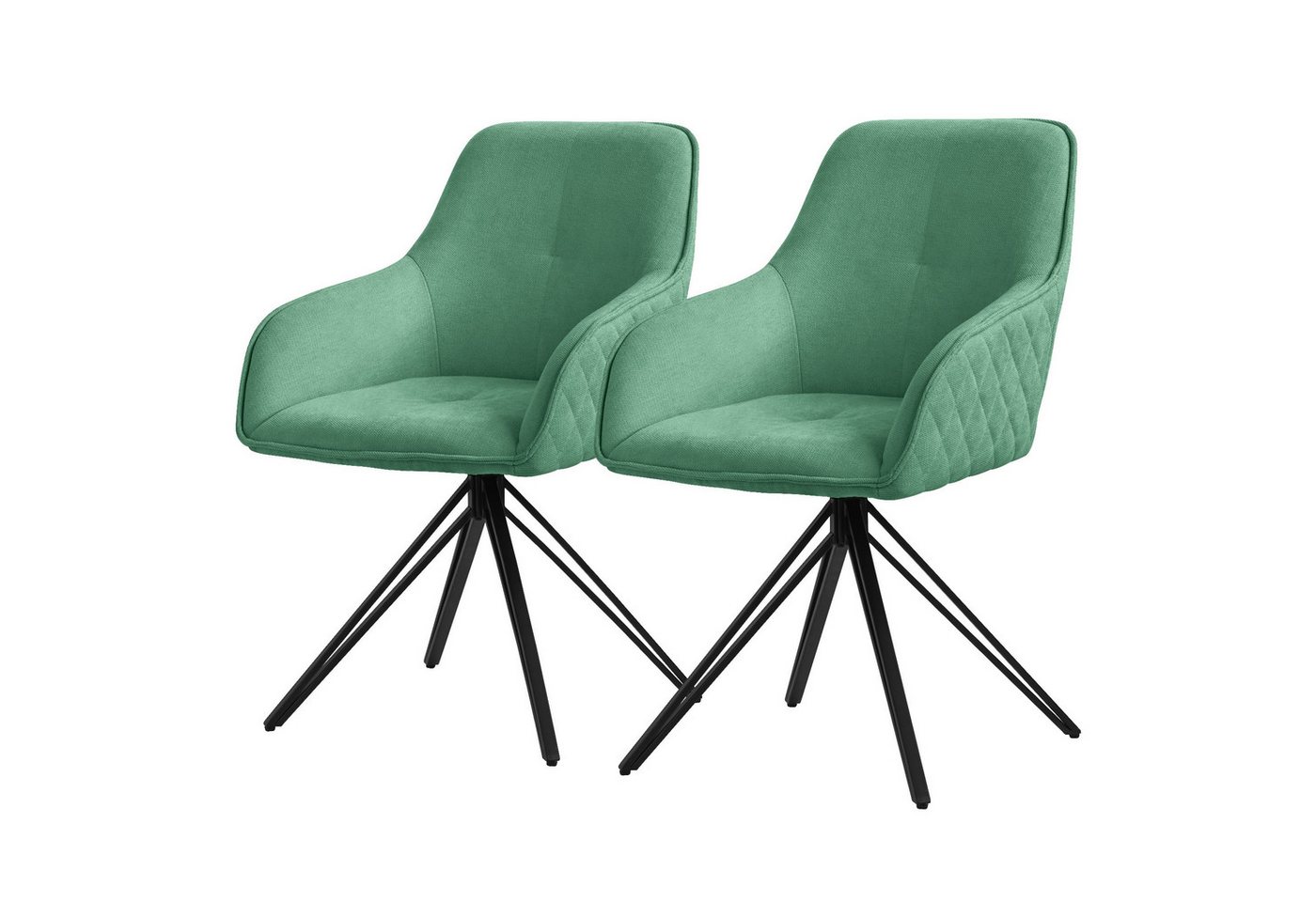 ML-DESIGN Stuhl Esszimmerstühle Polster mit Metallbeine Ergonomische Sessel (2 St), 2x Küchenstuhl aus Textil Grün 57x61x84,5cm 360° Drehstuhl von ML-DESIGN