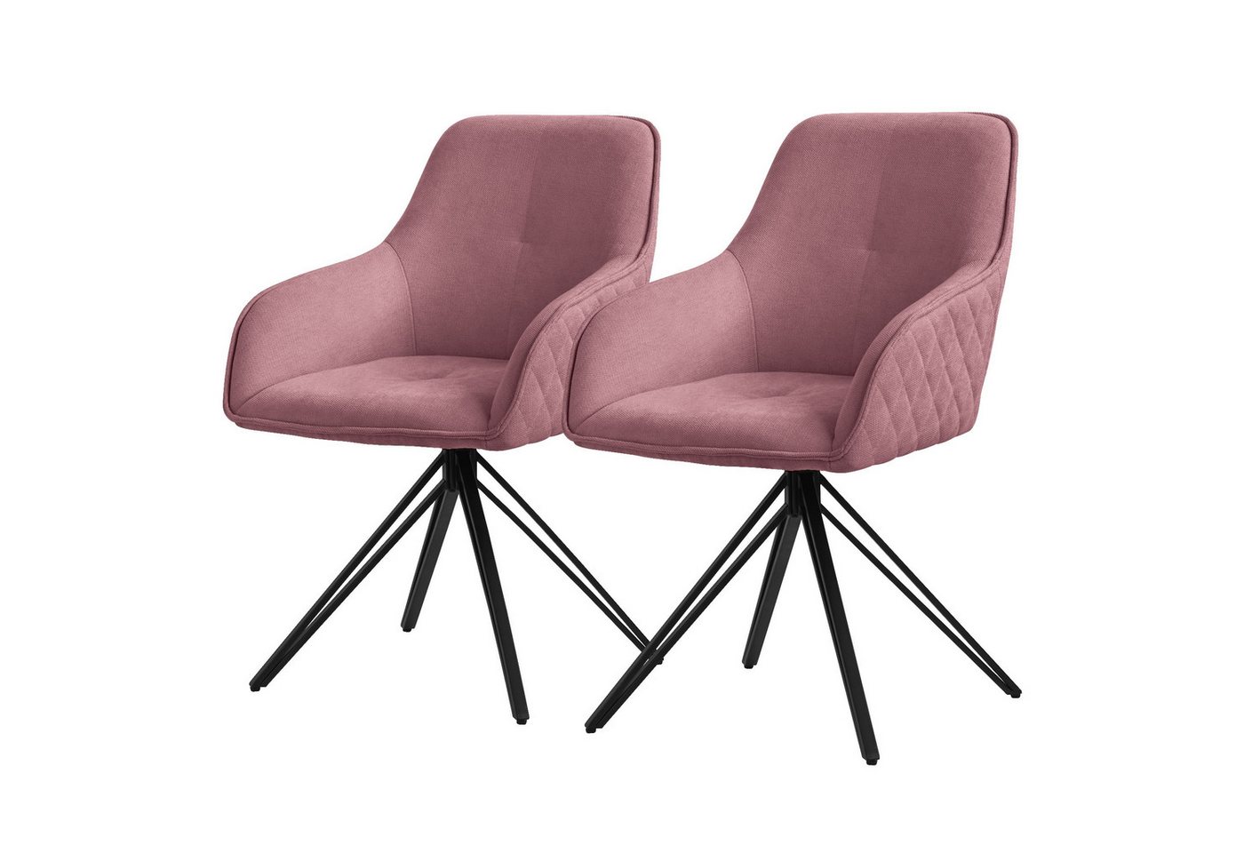 ML-DESIGN Stuhl Esszimmerstühle Polster mit Metallbeine Ergonomische Sessel (2 St), 2x Küchenstuhl aus Textil Rosa 57x61x84,5cm 360° Drehstuhl von ML-DESIGN