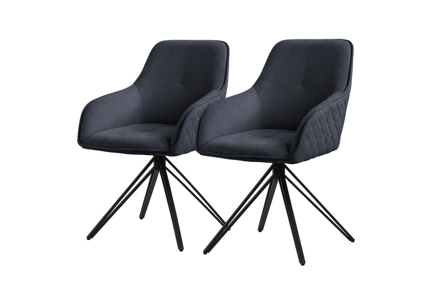 ML-DESIGN Stuhl Esszimmerstühle Polster mit Metallbeine Ergonomische Sessel (2 St), 2x Küchenstuhl aus Textil Schwarz 57x61x84,5cm 360° Drehstuhl von ML-DESIGN