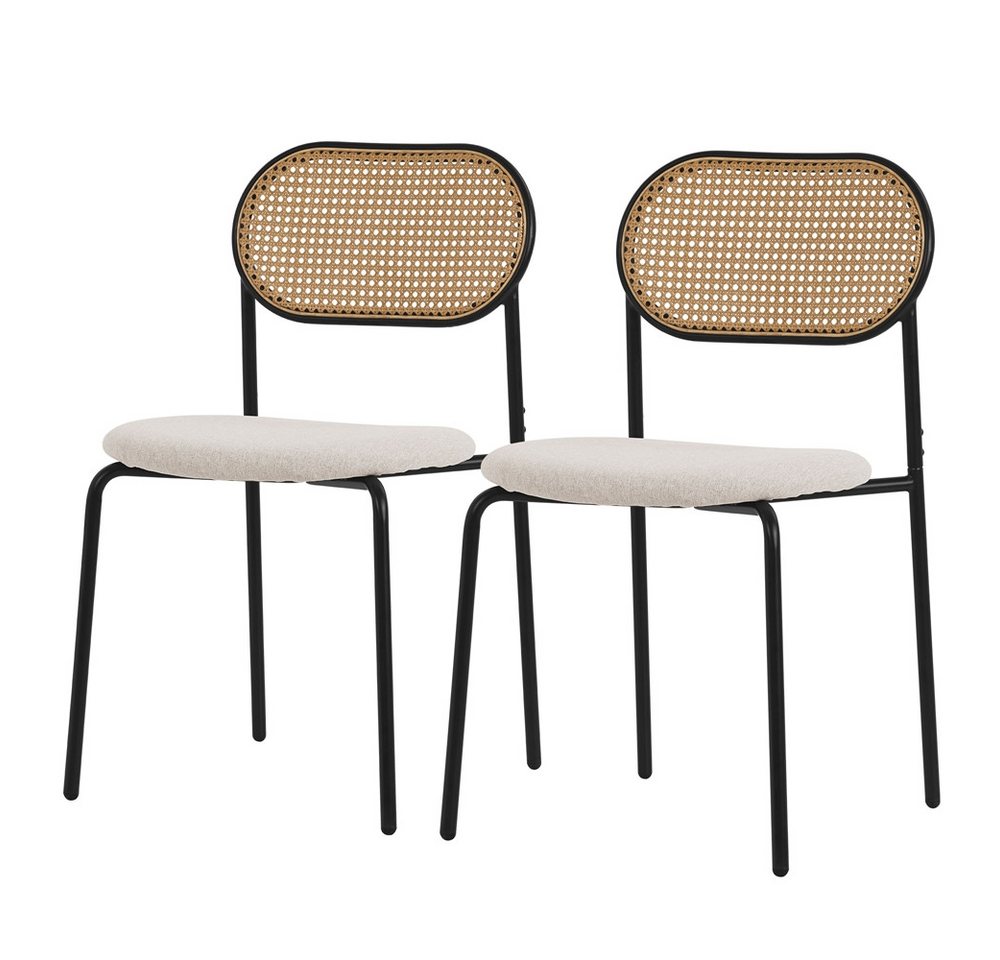 ML-DESIGN Stuhl Esszimmerstühle Rattanstuhl Polsterstühle Akzentstühle für Esszimmer (2 St), Beige Esstischstühle mit Rückenlehne aus Rattan 2er Set Küchenstuhl von ML-DESIGN