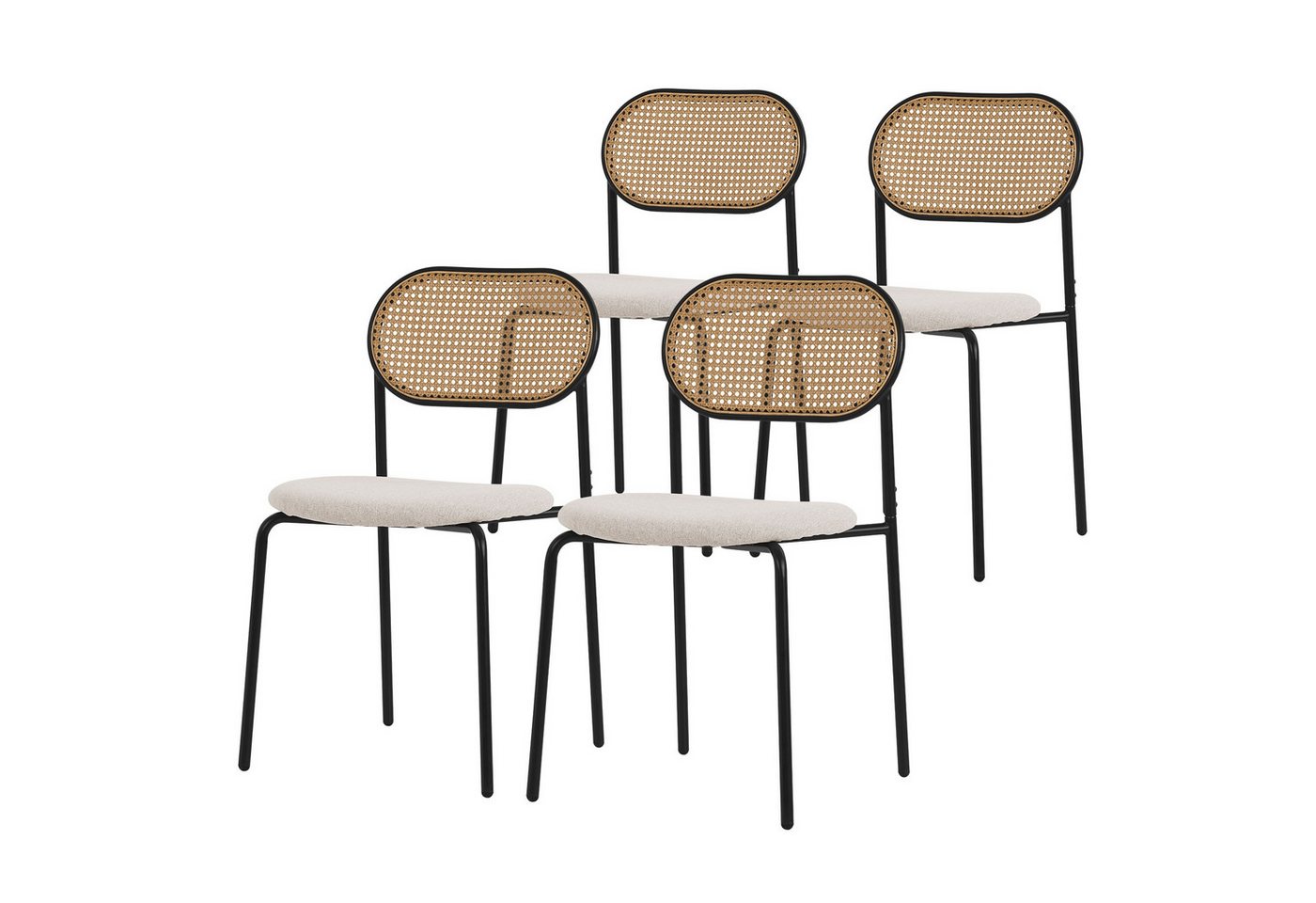 ML-DESIGN Stuhl Esszimmerstühle Rattanstuhl Polsterstühle Akzentstühle für Esszimmer (4 St), Beige Esstischstühle mit Rückenlehne aus Rattan 4er Set Küchenstuhl von ML-DESIGN