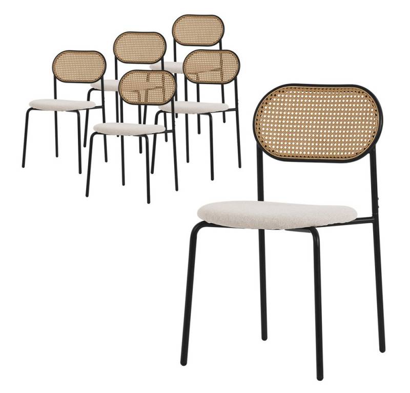 ML-DESIGN Stuhl Esszimmerstühle Rattanstuhl Polsterstühle Akzentstühle für Esszimmer (6 St), Beige Esstischstühle mit Rückenlehne aus Rattan 6er Set Küchenstuhl von ML-DESIGN