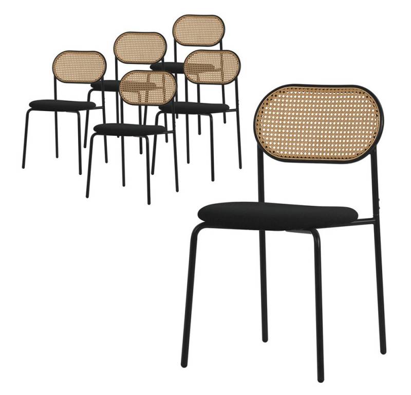 ML-DESIGN Stuhl Esszimmerstühle Rattanstuhl Polsterstühle Akzentstühle für Esszimmer (6 St), Schwarz Esstischstühle mit Rückenlehne aus Rattan 6er Set Küchenstuhl von ML-DESIGN