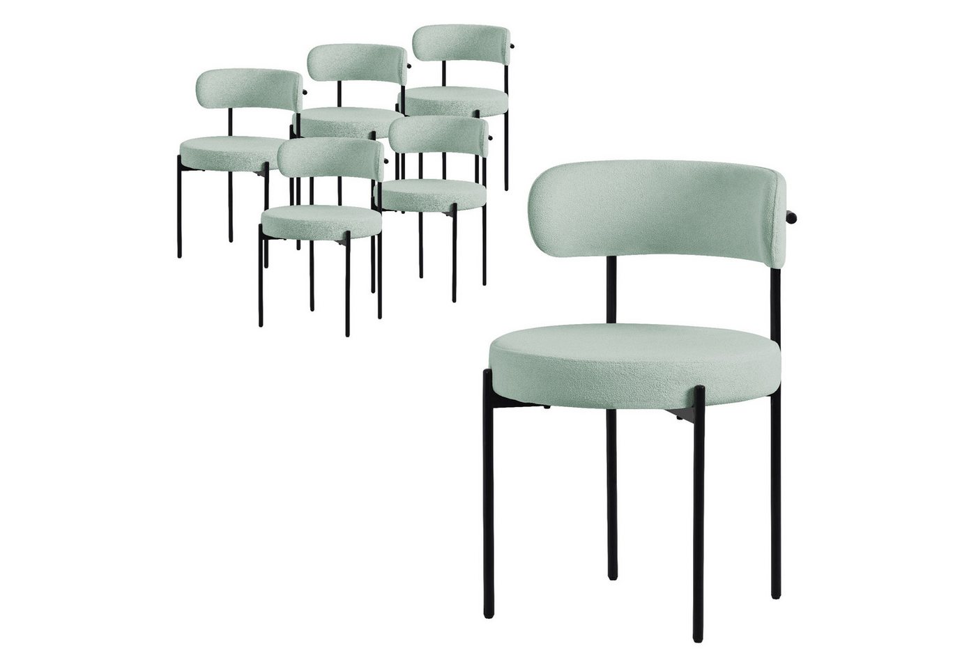 ML-DESIGN Stuhl Esszimmerstühle Set Küchenstuhl aus Teddystoff mit Metallbeinen (Komplett-Set, 6 St), Design Lounge Polsterstuhl Clubstuhl 6er Set Küchenstuhl Teddystoff von ML-DESIGN