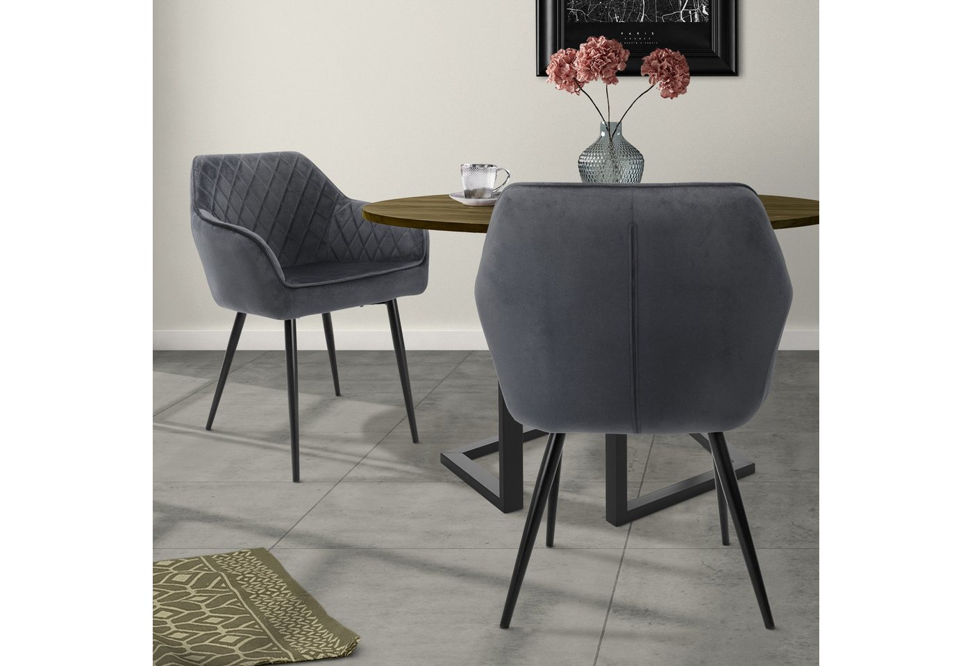 ML-DESIGN Stuhl Esszimmerstühle Set mit Armlehne & Rückenlehne Polsterstuhl Stuhl (2 St), 2er Set Küchenstühle Anthrazit 60x63x80cm aus Samt von ML-DESIGN