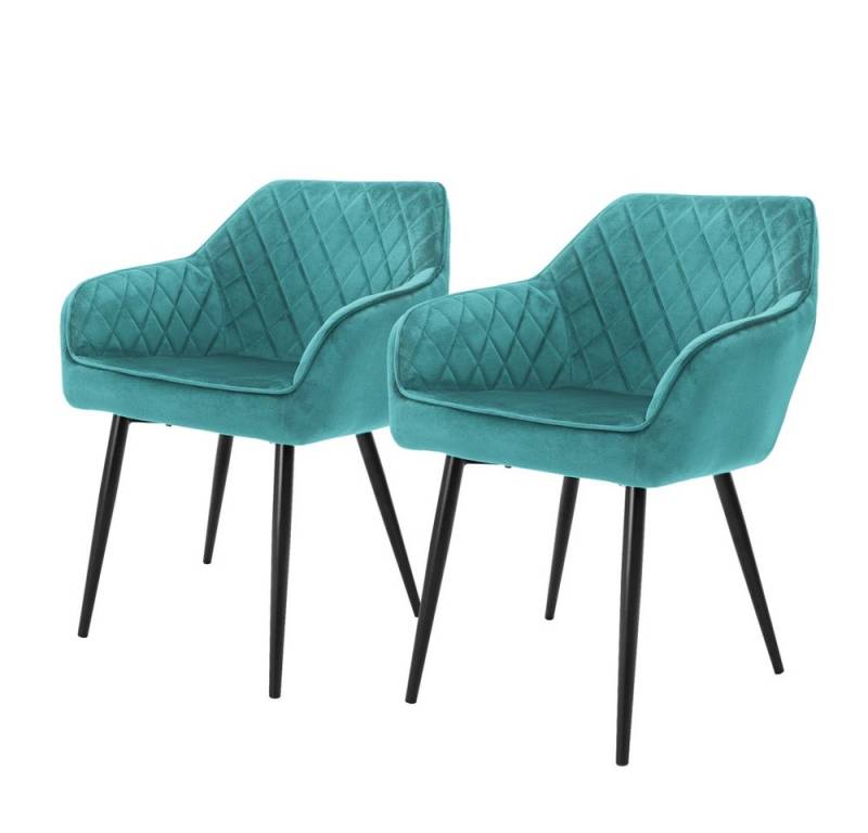 ML-DESIGN Stuhl Esszimmerstühle mit Rücken- & Armlehne moderne Design Küchenstühle (Komplett-Set, 2 St), Küchenstuhl Blau mit Samtbezug, Ergonomischer Polsterstuhl von ML-DESIGN