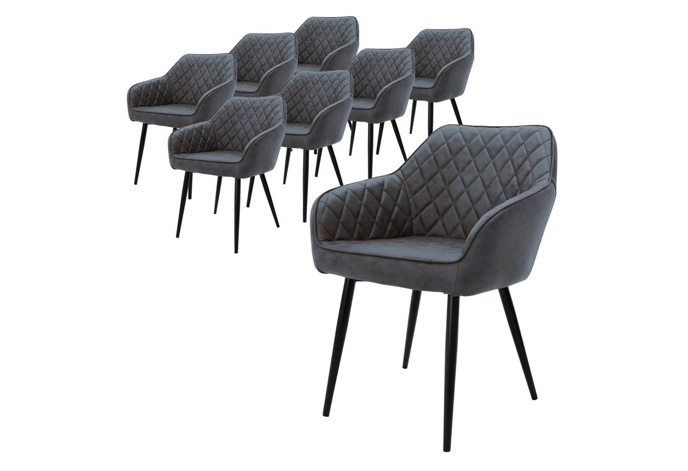 ML-DESIGN Stuhl Esszimmerstühle Set mit Armlehne & Rückenlehne Polsterstuhl Stuhl (8 St), 8er Set Küchenstühle Anthrazit 60x63x80cm aus PU-Leder von ML-DESIGN