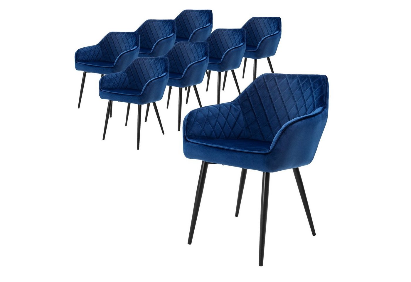 ML-DESIGN Stuhl Esszimmerstühle Set mit Armlehne & Rückenlehne Polsterstuhl Stuhl (8 St), 8er Set Küchenstühle Dunkelblau 60x63x80cm aus Samt von ML-DESIGN