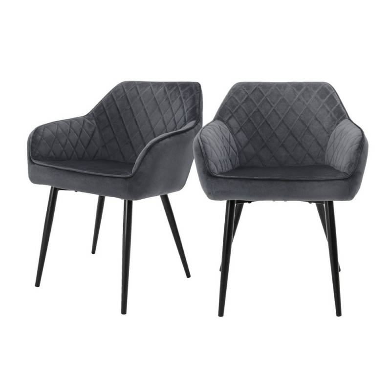 ML-DESIGN Stuhl Esszimmerstühle mit Rücken- & Armlehne moderne Design Küchenstühle (2 St), Polsterstuhl Esstischstühle 2er Set Küchenstuhl Samt Anthrazit von ML-DESIGN