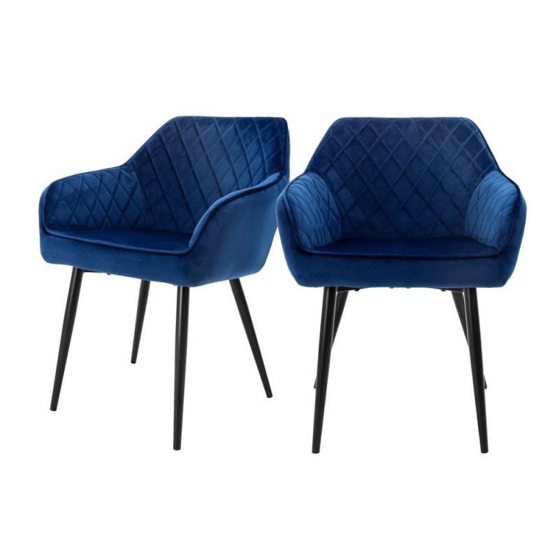 ML-DESIGN Stuhl Esszimmerstühle mit Rücken- & Armlehne moderne Design Küchenstühle (2 St), Polsterstuhl Esstischstühle 2er Set Küchenstuhl Samt Dunkelblau von ML-DESIGN