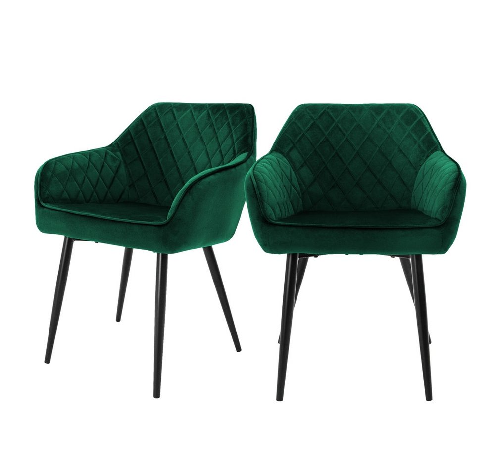 ML-DESIGN Stuhl Esszimmerstühle mit Rücken- & Armlehne moderne Design Küchenstühle (2 St), Polsterstuhl Esstischstühle 2er Set Küchenstuhl Samt Dunkelgrün von ML-DESIGN