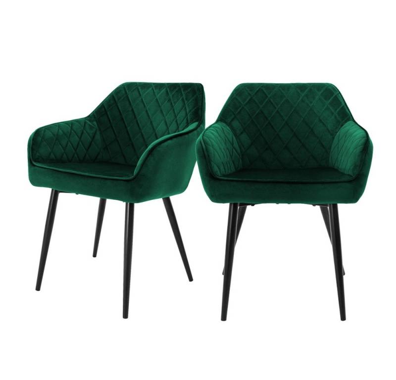 ML-DESIGN Stuhl Esszimmerstühle mit Rücken- & Armlehne moderne Design Küchenstühle (2 St), Polsterstuhl Esstischstühle 2er Set Küchenstuhl Samt Dunkelgrün von ML-DESIGN