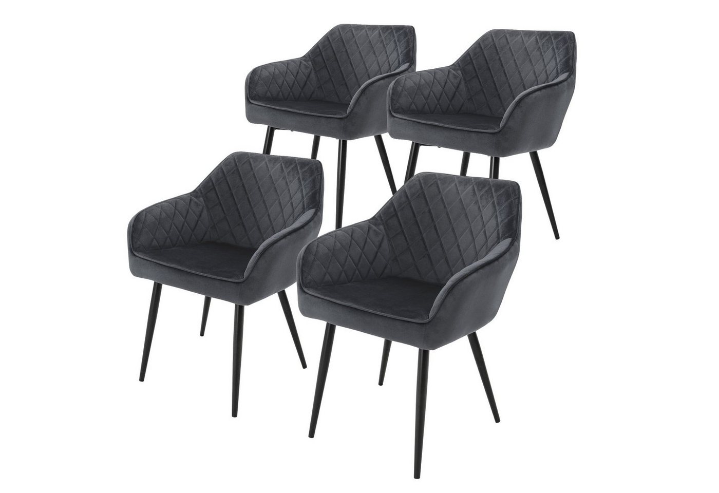 ML-DESIGN Stuhl Esszimmerstühle mit Rücken- & Armlehne moderne Design Küchenstühle (4 St), Polsterstuhl Esstischstühle 4er Set Küchenstuhl Samt Anthrazit von ML-DESIGN