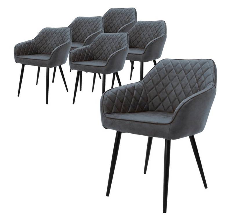 ML-DESIGN Stuhl Esszimmerstühle mit Rücken- & Armlehne moderne Design Küchenstühle (6 St), Polsterstuhl Esstischstühle 6er Set Küchenstuhl Kunstleder Anthrazit von ML-DESIGN
