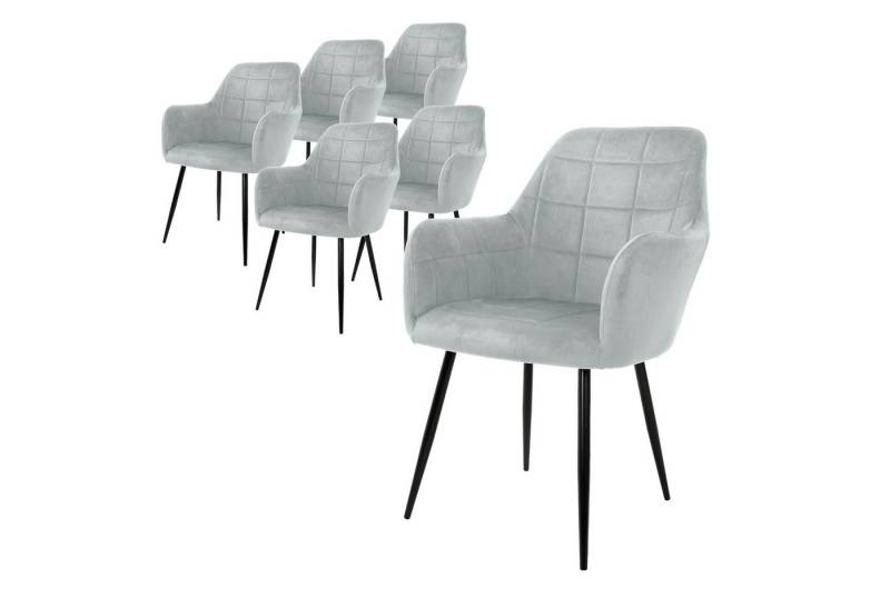 ML-DESIGN Stuhl Esszimmerstühle mit Rücken und Armlehnen aus Ergonomische Stühle (6 St), Wohnzimmerstuhl Grau Samtbezug Metallbeine Küchenstuhl Polsterstuhl von ML-DESIGN