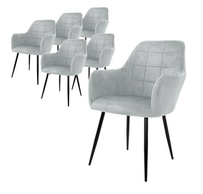 ML-DESIGN Stuhl Esszimmerstühle mit Rücken und Armlehnen aus Ergonomische Stühle (6 St), Wohnzimmerstuhl Grau Samtbezug Metallbeine Küchenstuhl Polsterstuhl von ML-DESIGN