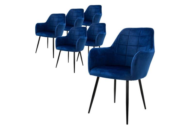 ML-DESIGN Stuhl Esszimmerstühle mit Rücken und Armlehnen aus Samt/Kunstleder Stühle (Komplett-Set, 6 St), Wohnzimmerstuhl Dunkelblau Samtbezug Küchenstuhl Polsterstuhl von ML-DESIGN