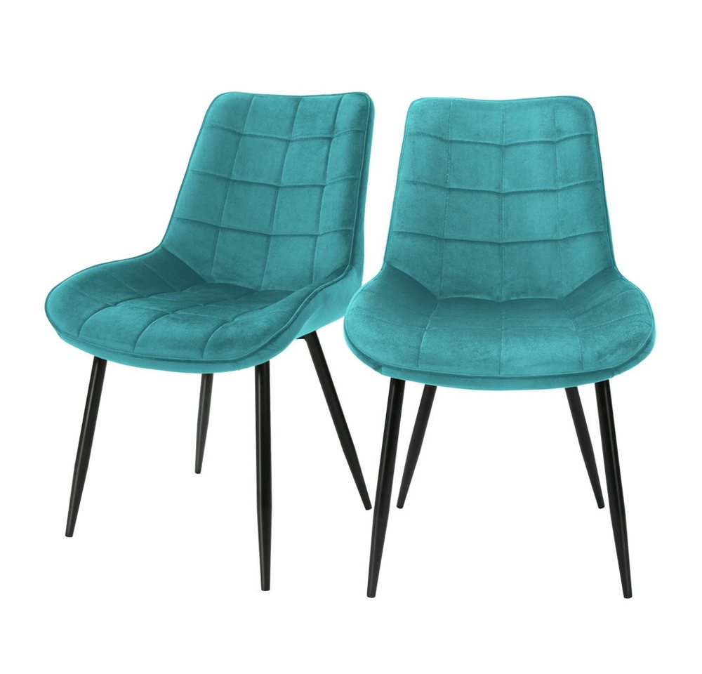 ML-DESIGN Stuhl Esszimmerstühle mit Rückenlehne Ergonomischer mit Metallbeinen Stuhl (Komplett-Set, 2 St), 2er Set Wohnzimmerstühl 53x60x88cm Blau aus Samt Küchenstühle von ML-DESIGN