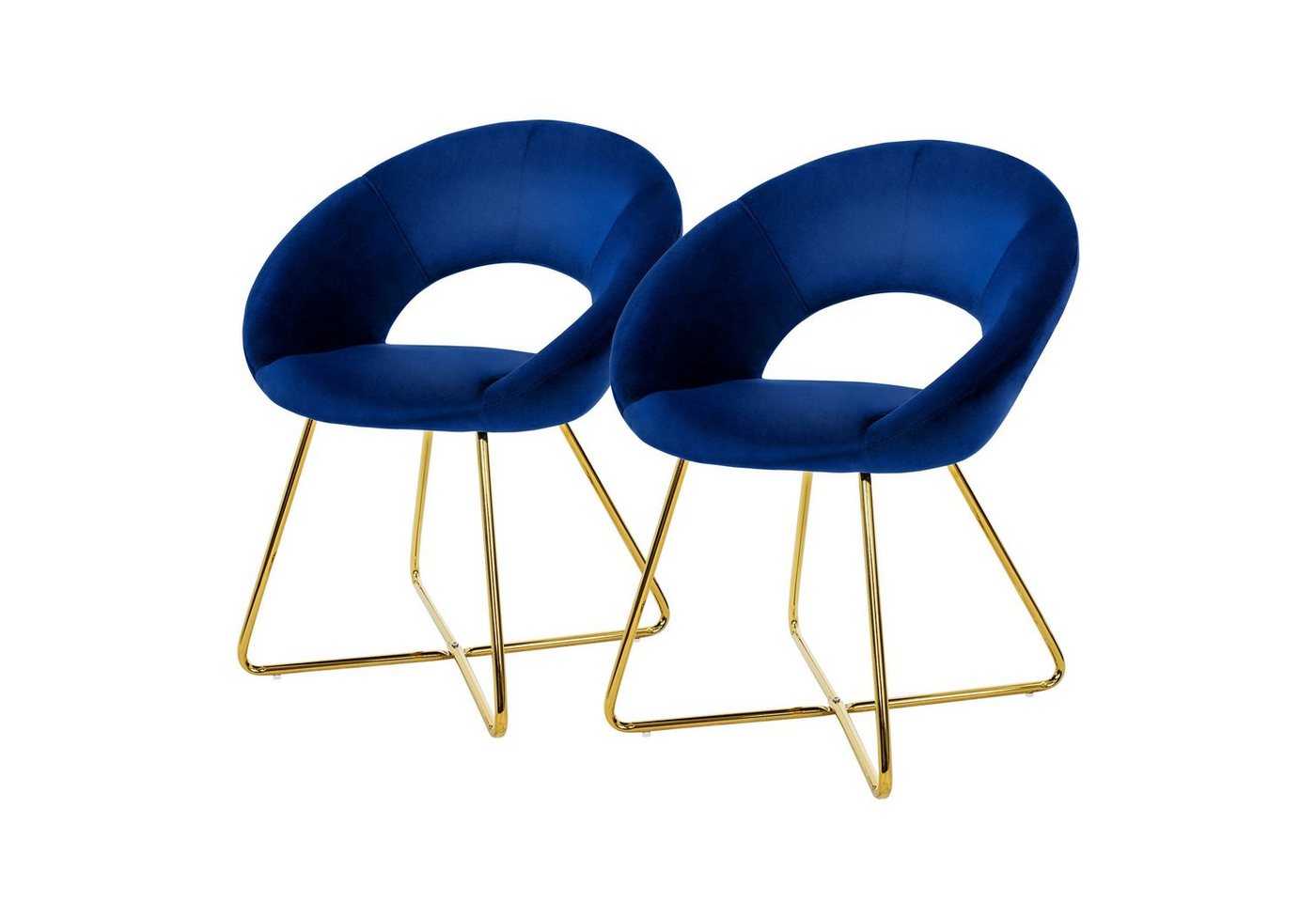 ML-DESIGN Stuhl Esszimmerstuhl aus Samt mit Metallbeine Ergonomische Sessel (2 St), 2er Küchenstuhl Blau mit Gold Metallbeine 64cmx53cmx77cm von ML-DESIGN