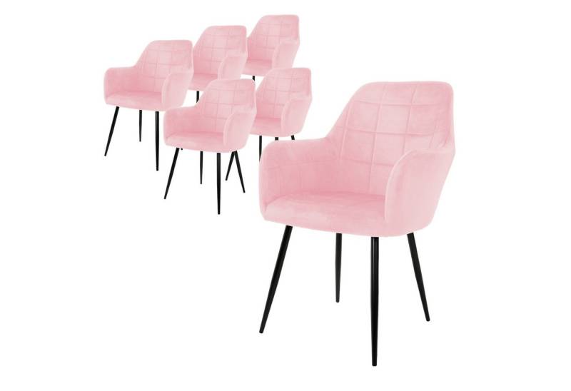 ML-DESIGN Stuhl Esszimmerstuhl ergonomisch & gepolstert, Esstischstuhl mit Rückenlehne (6 St), Wohnzimmerstuhl Rosa Samtbezug Metallbeine Küchenstuhl Polsterstuhl von ML-DESIGN