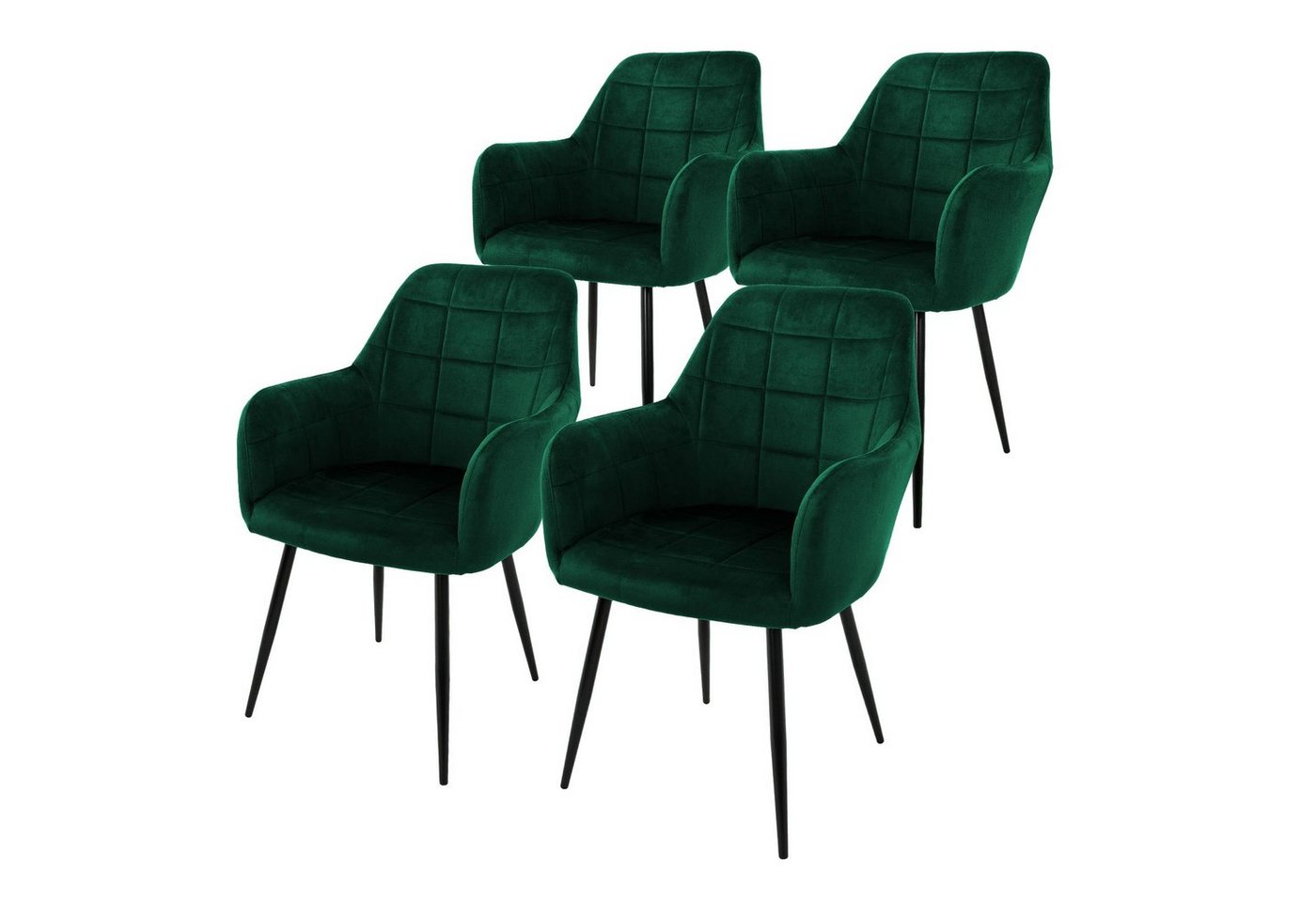 ML-DESIGN Stuhl Esszimmerstuhl ergonomisch & gepolstert, Esstischstuhl mit Rückenlehne (Komplett-Set, 4 St), Wohnzimmerstuhl Dunkelgrün Samtbezug Küchenstuhl Polsterstuhl von ML-DESIGN