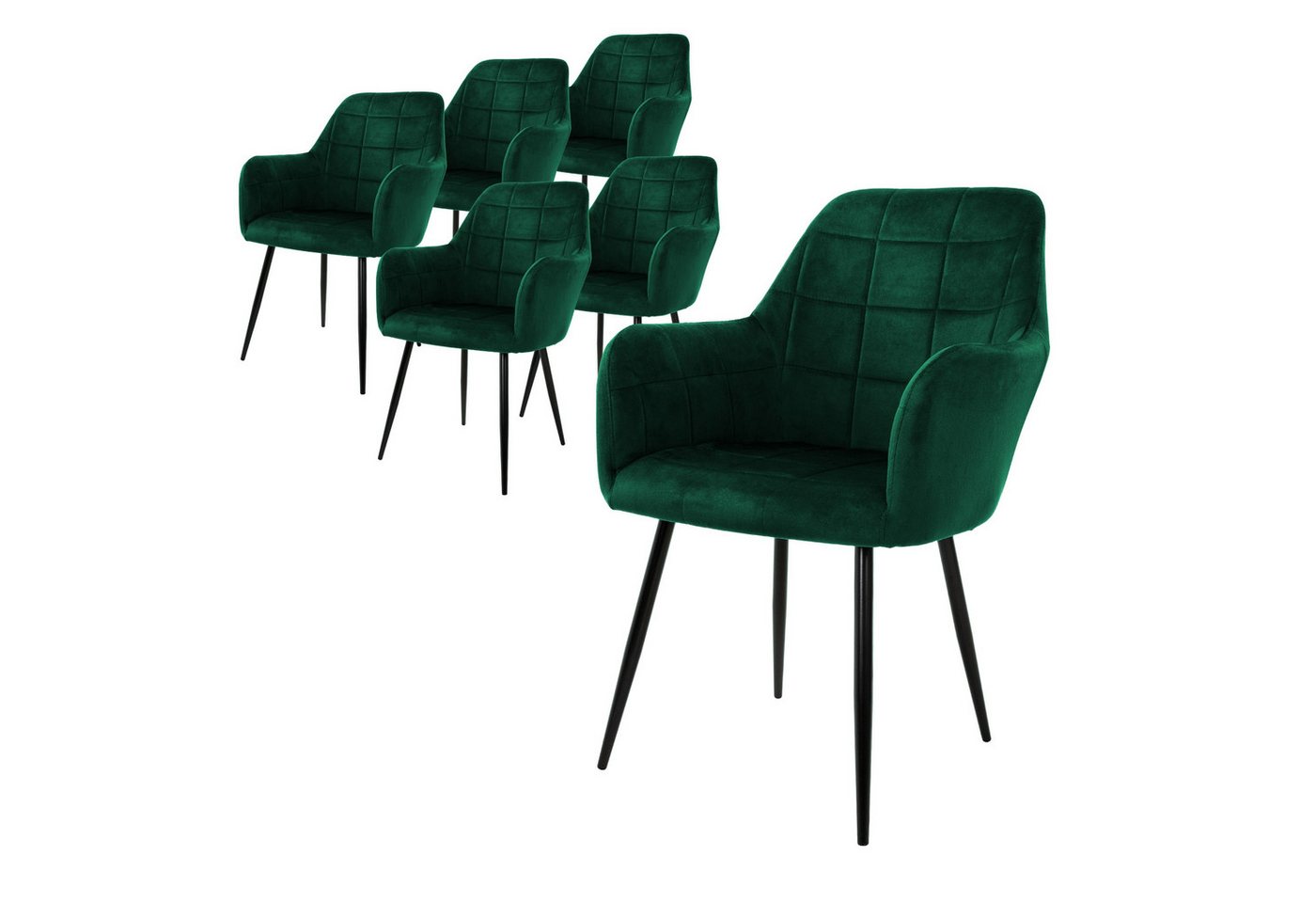 ML-DESIGN Stuhl Esszimmerstuhl ergonomisch & gepolstert, Esstischstuhl mit Rückenlehne (Komplett-Set, 6 St), Wohnzimmerstuhl Dunkelgrün Samtbezug Küchenstuhl Polsterstuhl von ML-DESIGN
