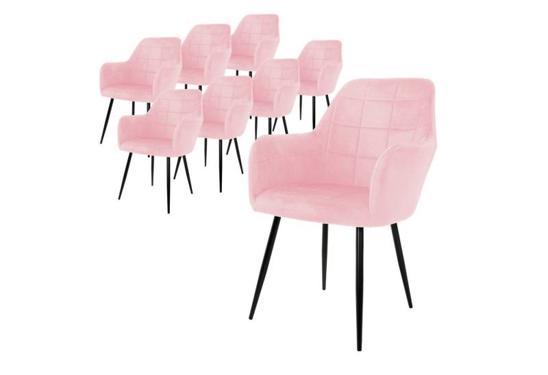 ML-DESIGN Stuhl Esszimmerstuhl ergonomisch & gepolstert, Esstischstuhl mit Rückenlehne (Komplett-Set, 8 St), Wohnzimmerstuhl Rosa Samtbezug Metallbeine Küchenstuhl Polsterstuhl von ML-DESIGN