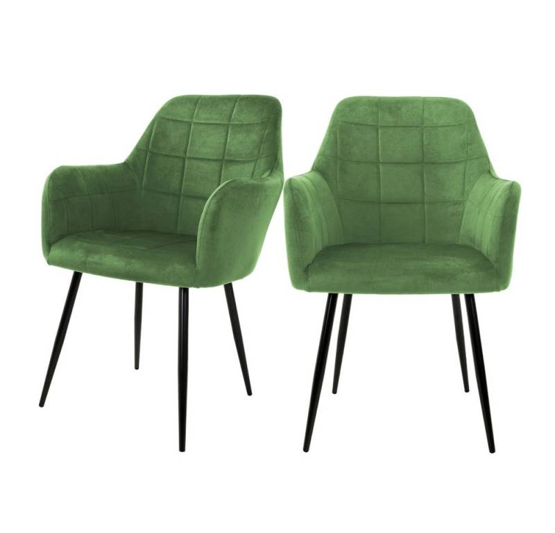 ML-DESIGN Stuhl Esszimmerstuhl ergonomisch & gepolstert Esstischstuhl mit Rückenlehne (2 St), Wohnzimmerstuhl Grün Samtbezug Metallbeine Küchenstuhl Polsterstuhl von ML-DESIGN
