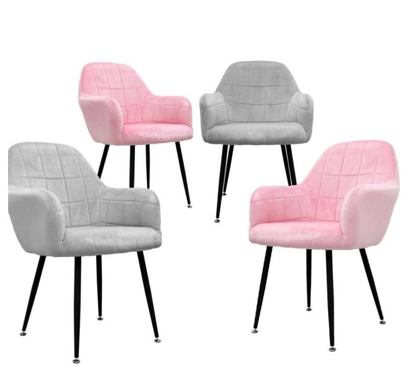 ML-DESIGN Stuhl Esszimmerstuhl ergonomisch & gepolstert Esstischstuhl mit Rückenlehnen (4 St), Wohnzimmerstuhl Rosa/Grau Samtbezug Metallbeine Polsterstuhl von ML-DESIGN