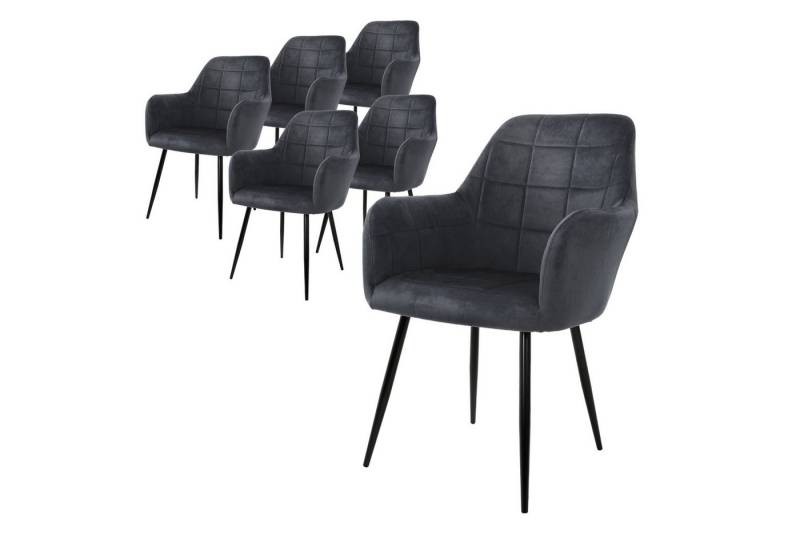 ML-DESIGN Stuhl Esszimmerstuhl ergonomisch & gepolstert Esstischstuhl mit Rückenlehnen (6 St), Wohnzimmerstuhl Dunkelgrau Samtbezug Küchenstuhl Polsterstuhl von ML-DESIGN