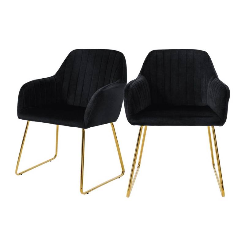 ML-DESIGN Stuhl Esszimmerstuhl mit Rücken- und Armlehnen, Samtbezug, ergonomisch (2 St), Wohnzimmerstuhl Schwarz, goldenes Metallgestell Küchenstuhl Sessel von ML-DESIGN