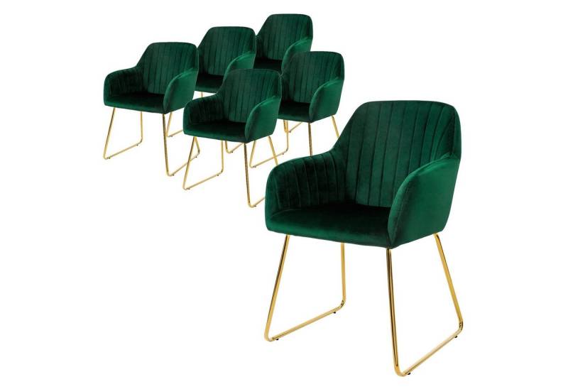 ML-DESIGN Stuhl Esszimmerstuhl mit Rücken- und Armlehnen, Samtbezug, ergonomisch (Komplett-Set, 6 St), Wohnzimmerstuhl Grün, goldenes Metallgestell Küchenstuhl Sessel von ML-DESIGN