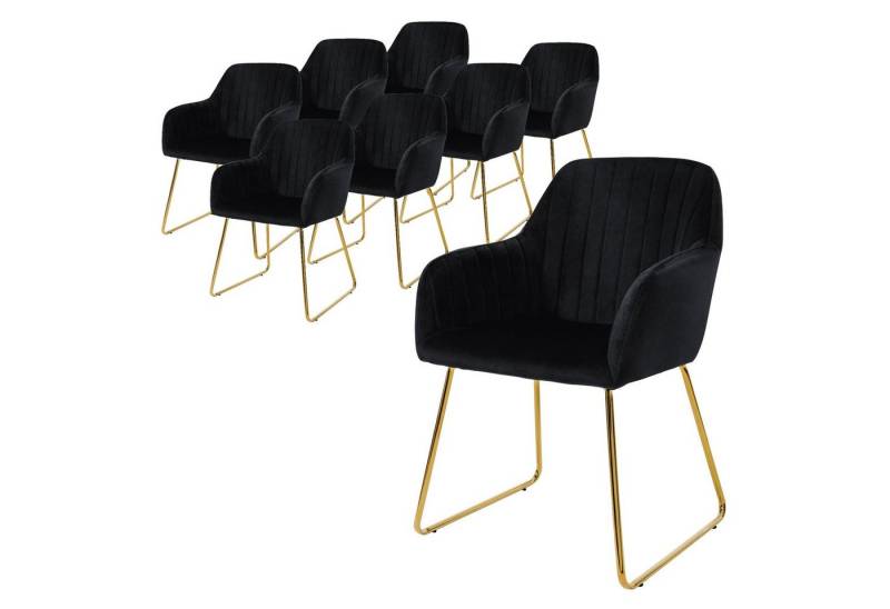ML-DESIGN Stuhl Esszimmerstuhl mit Rücken- und Armlehnen, Samtbezug, ergonomisch (Komplett-Set, 8 St), Wohnzimmerstuhl Schwarz, goldenes Metallgestell Küchenstuhl Sessel von ML-DESIGN