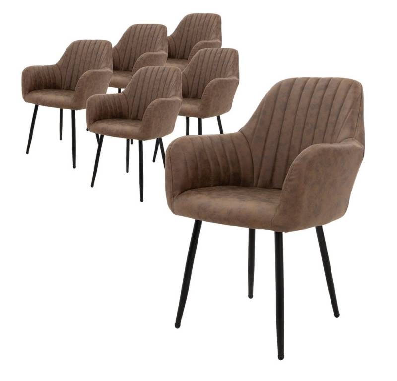 ML-DESIGN Stuhl Esszimmerstuhl mit Rücken- und Armlehnen Samt/Kunstleder Bezug (6 St), Ergonomische Stuhl Braun Küchenstuhl Wohzimmerstuhl Polsterstuhl von ML-DESIGN