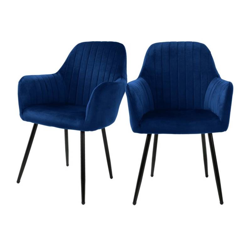 ML-DESIGN Stuhl Esszimmerstuhl mit Rücken- und Armlehnen Samt/Kunstleder Bezug (2 St), Ergonomische Stuhl Blau Küchenstuhl Wohzimmerstuhl Polsterstuhl von ML-DESIGN