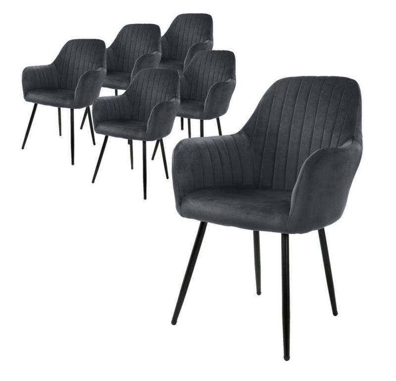 ML-DESIGN Stuhl Esszimmerstuhl mit Rücken- und Armlehnen Samt/Kunstleder Bezug (6 St), Ergonomische Stuhl Grau Küchenstuhl Wohzimmerstuhl Polsterstuhl von ML-DESIGN