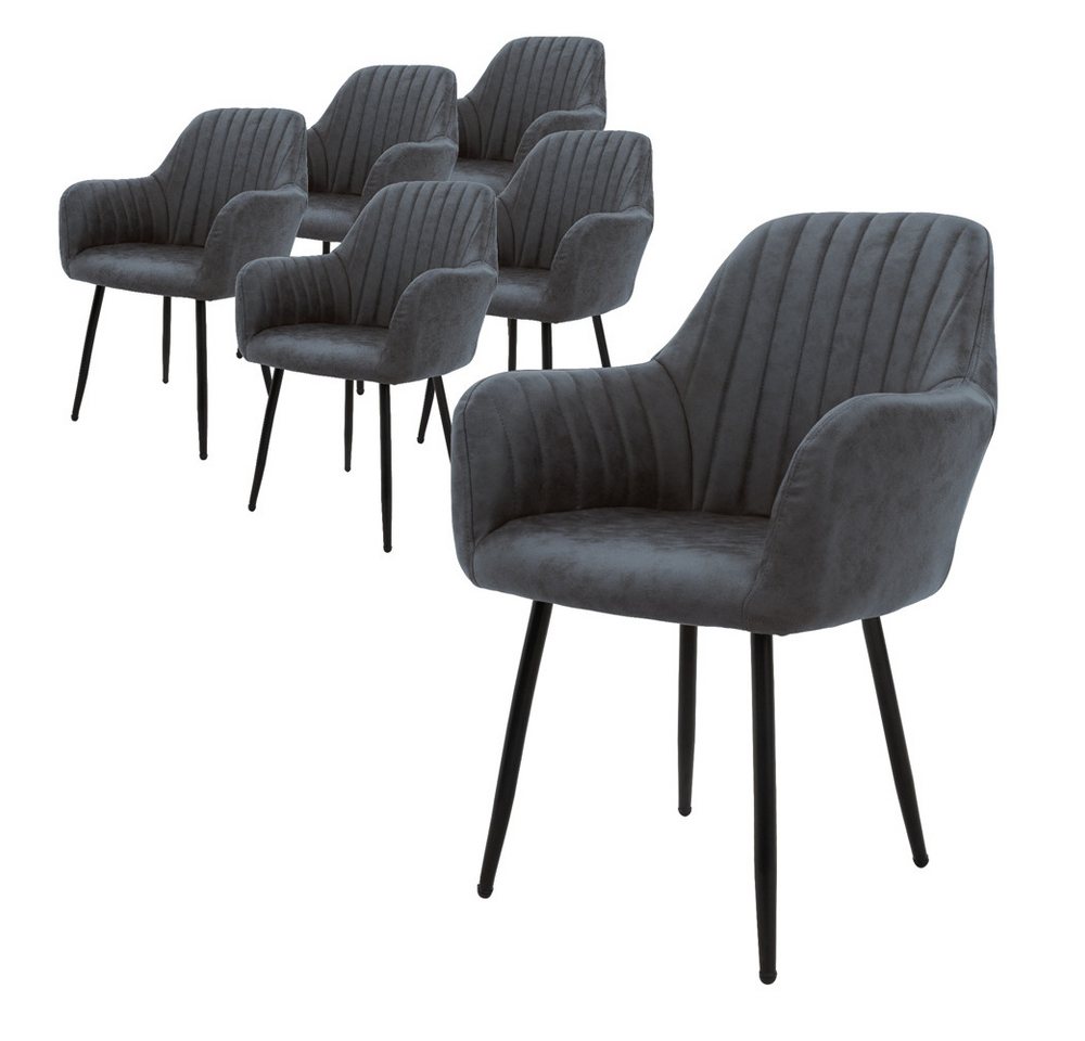 ML-DESIGN Stuhl Esszimmerstuhl mit Rücken- und Armlehnen Samt/Kunstleder Bezug (Komplett-Set, 6 St), Ergonomische Stuhl Anthrazit Küchenstuhl Wohzimmerstuhl Polsterstuhl von ML-DESIGN