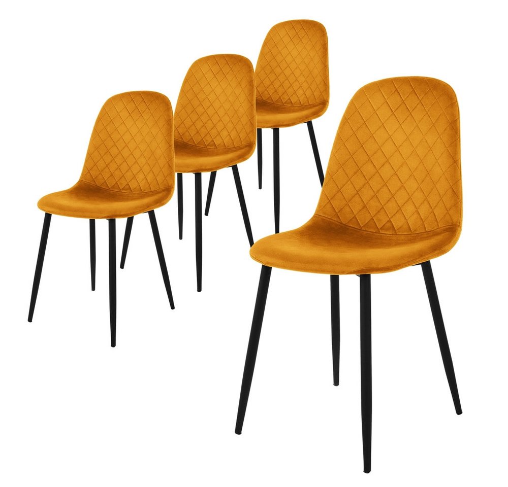 ML-DESIGN Stuhl Esszimmerstuhl mit Rückenlehne, Polsterstuhl mit Metallbeinen (Komplett-Set, 4 St), Wohnzimmerstuhl ergonomisch Gelb mit Samtbezug Küchenstuhl von ML-DESIGN
