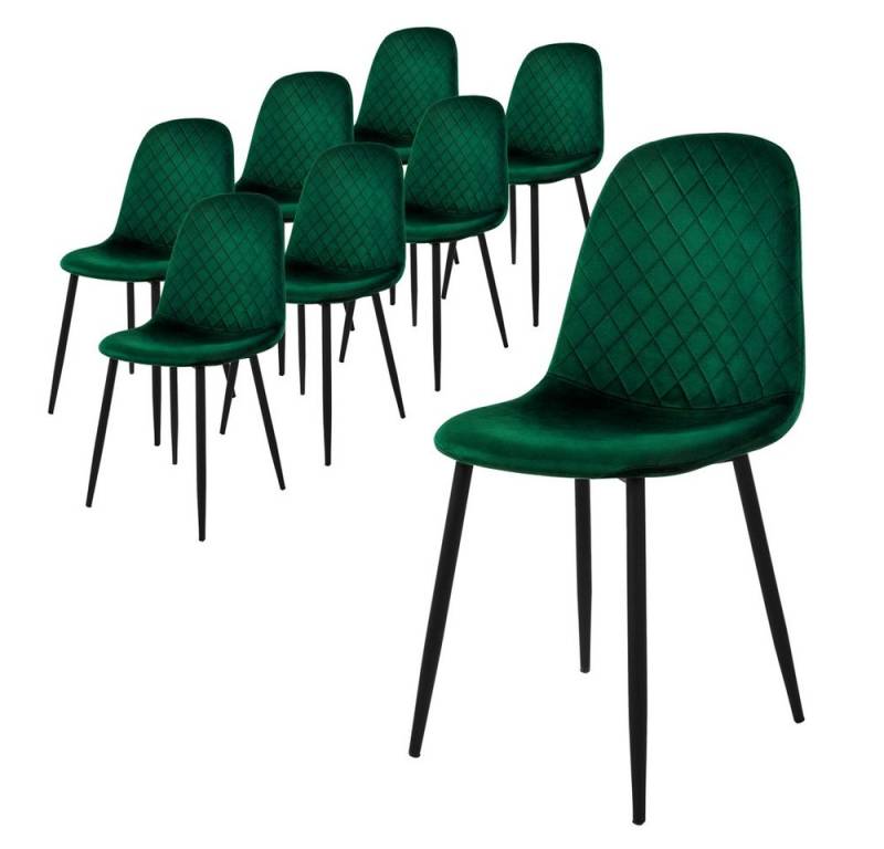 ML-DESIGN Stuhl Esszimmerstuhl mit Rückenlehne, Polsterstuhl mit Metallbeinen (Komplett-Set, 8 St), Wohnzimmerstuhl ergonomisch Dunkelgrün mit Samtbezug Küchenstuhl von ML-DESIGN