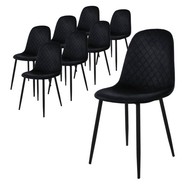 ML-DESIGN Stuhl Esszimmerstuhl mit Rückenlehne, Polsterstuhl mit Metallbeinen (Komplett-Set, 8 St), Wohnzimmerstuhl ergonomisch Schwarz mit Samtbezug Küchenstuhl von ML-DESIGN