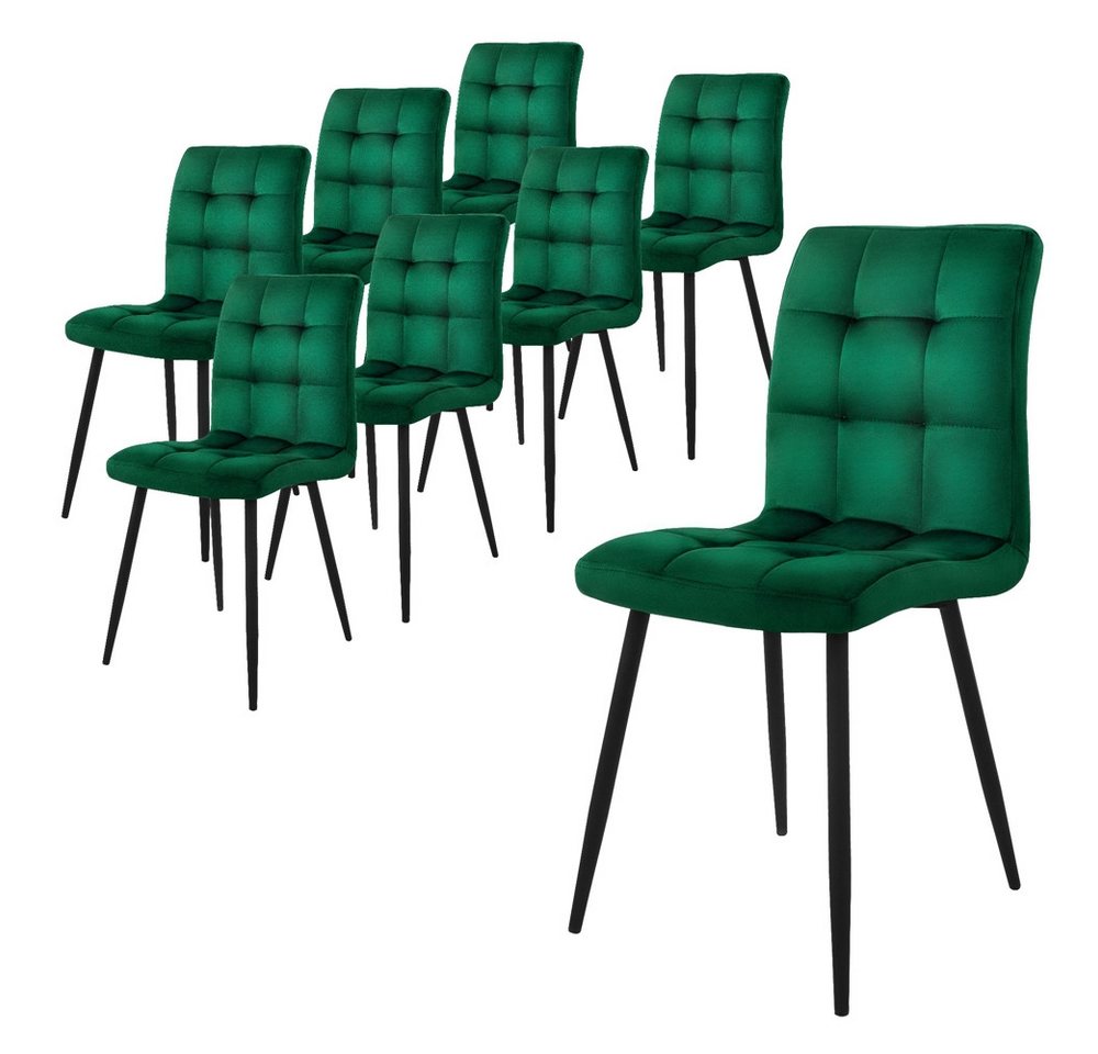 ML-DESIGN Stuhl Esszimmerstuhl mit Rückenlehne Polsterstuhl mit Metallbeinen (8 St), Ergonomischer Stuhl, Dunkelgrün, Samtbezug Wohnzimmerstuhl Küchenstuhl von ML-DESIGN