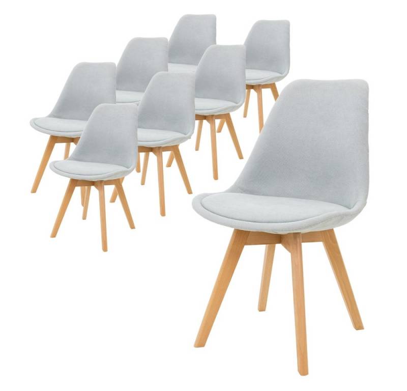 ML-DESIGN Stuhl Esszimmerstuhl mit Rückenlehne & Holzbeinen, Skandinavischer Stil (Komplett-Set, 8 St), Wohnzimmerstuhl Grau, Leinenbezug Küchenstuhl Esstischstuhl von ML-DESIGN