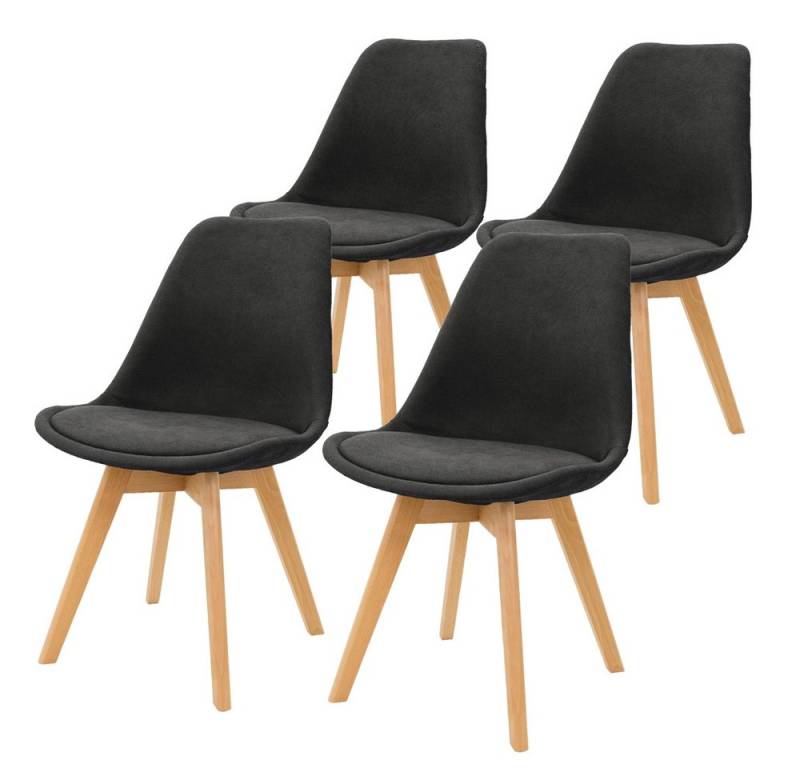 ML-DESIGN Stuhl Esszimmerstuhl mit Rückenlehne & Holzbeinen Skandinavischer Stil (4 St), Wohnzimmerstuhl Schwarz Leinenbezug Küchenstuhl Esstischstuhl von ML-DESIGN