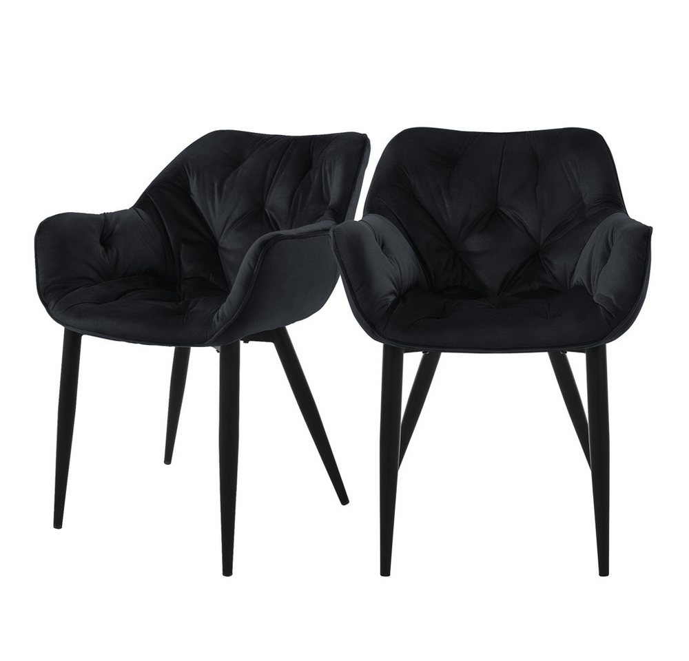 ML-DESIGN Stuhl Esszimmerstuhl mit Rückenlehnen und Armlehnen aus Samt mit Metallbeine (2 St), Ergonomischer Sessel Schwarz Wohnzimmerstuhl Polsterstuhl von ML-DESIGN