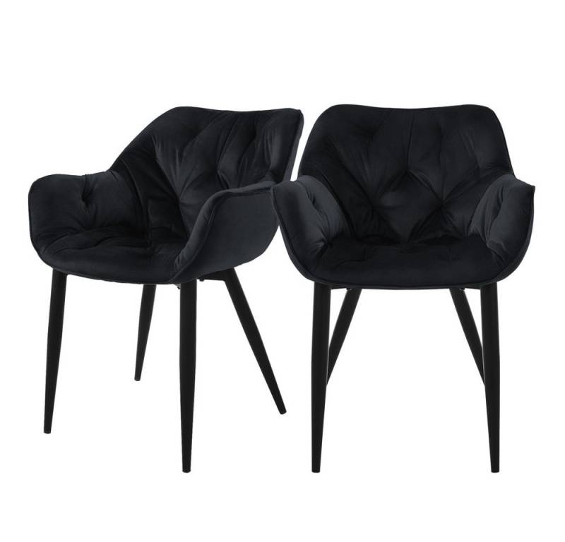ML-DESIGN Stuhl Esszimmerstuhl mit Rückenlehnen und Armlehnen aus Samt mit Metallbeine (2 St), Ergonomischer Sessel Schwarz Wohnzimmerstuhl Polsterstuhl von ML-DESIGN